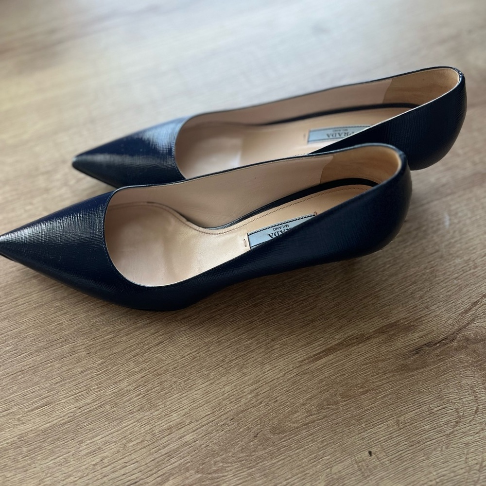Prada Navy Blue Leather Heels